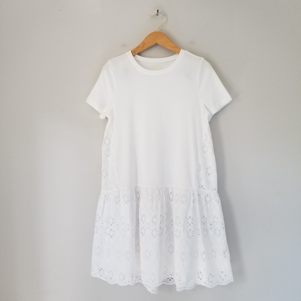 NWT Kate Spade Broome Street Eyelet Tiered T Shirt Dress White Cotton Sz Small